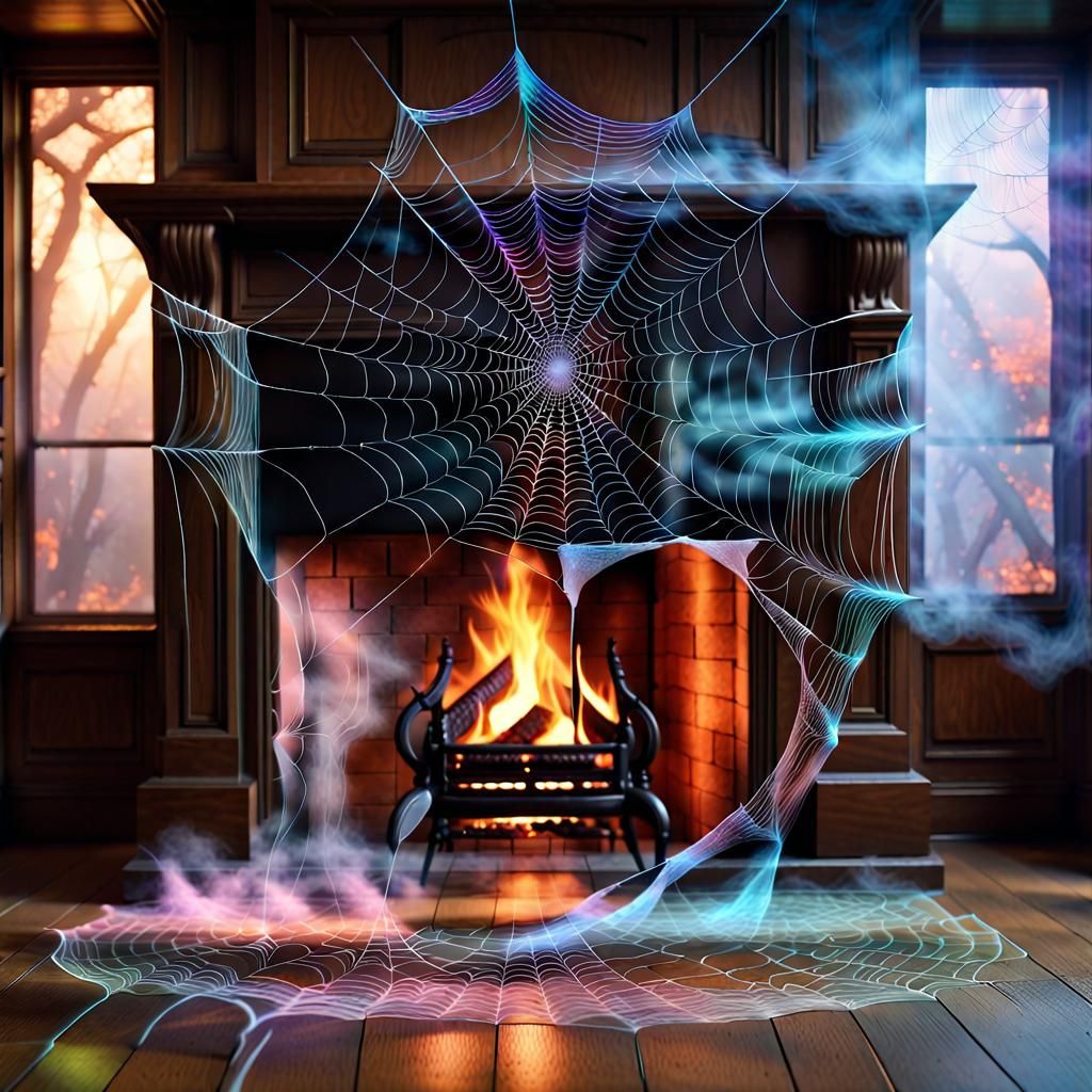 Spiderweb On The Fireplace
