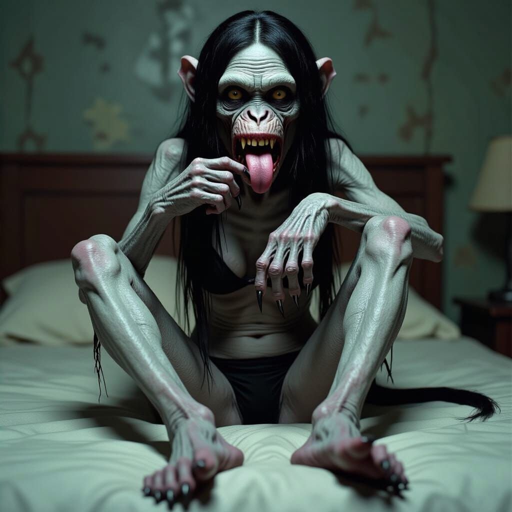 Emaciated Zombie Monkey Licking Foot: Biomechanical Horror