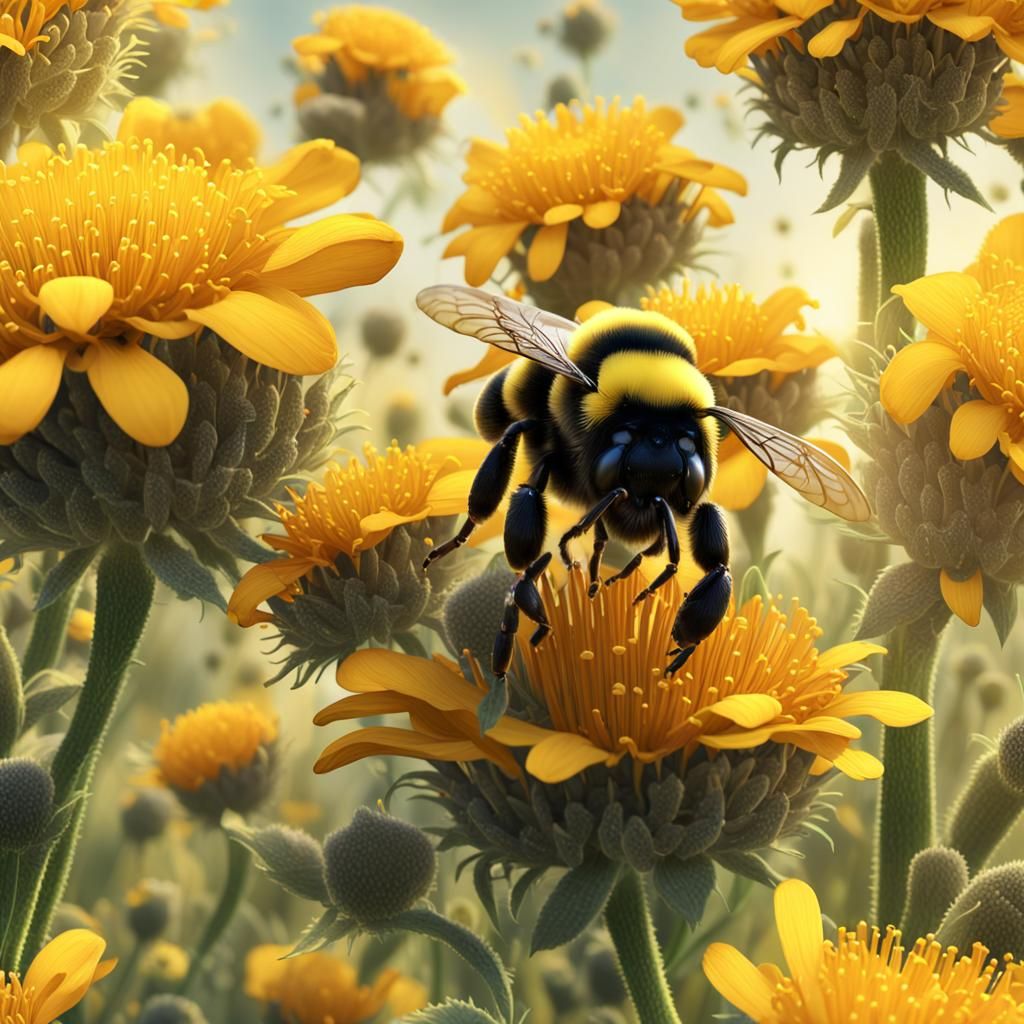 Bumblebee Collecting Nectar in Hyperrealistic Detail