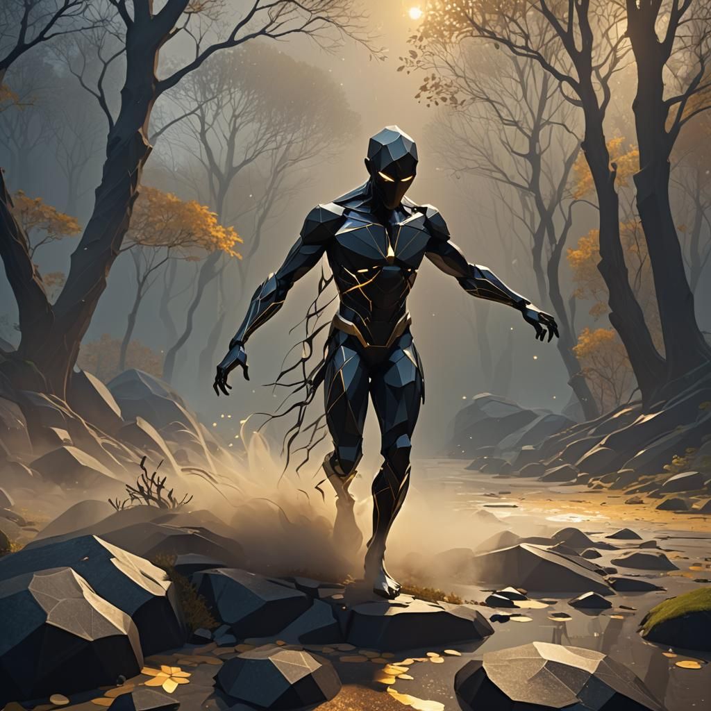 Ethereal Figure in Glowing Mist: Low-Poly 3D Fantasy