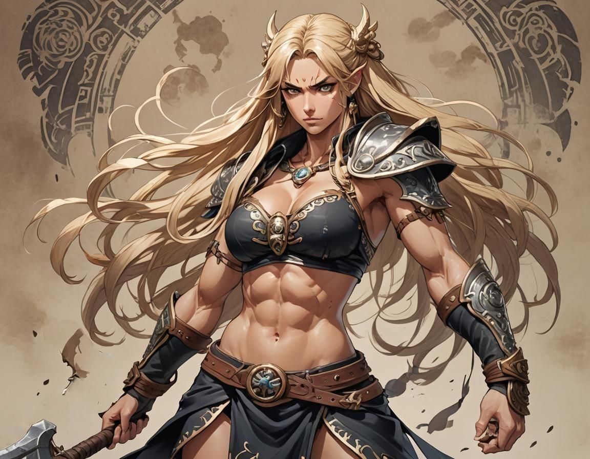 Heroic Female Barbarian in Anime MOTU Fusion Style