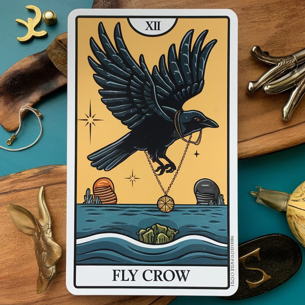 Tarot Card Depicting Crow Carrying Necklace