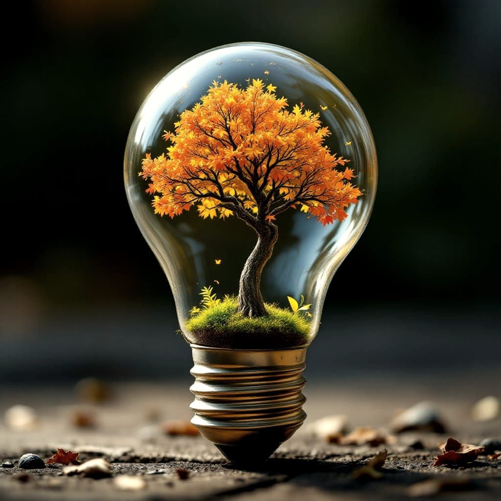 Autumn Tree Grows Inside a Miniature Lightbulb