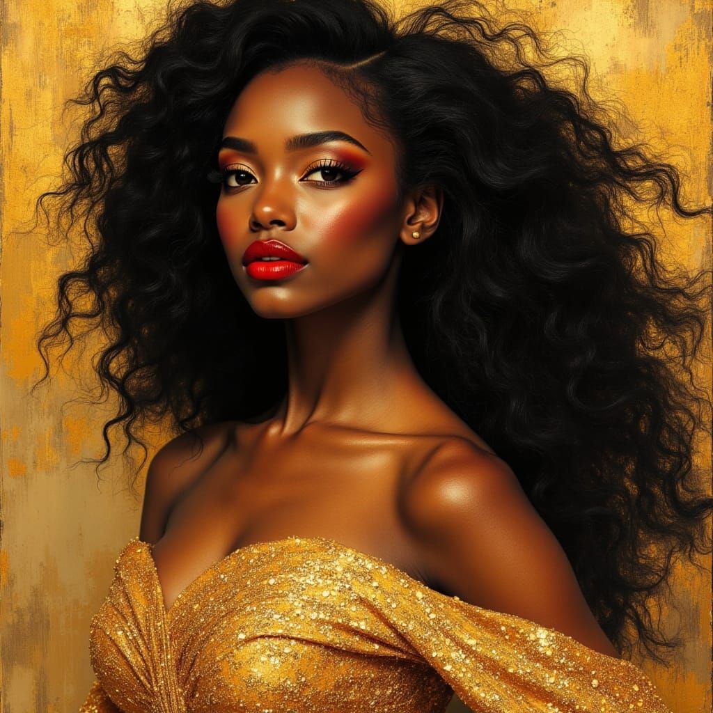 Elegant African Goddess Portrait in Divine Oil Style
