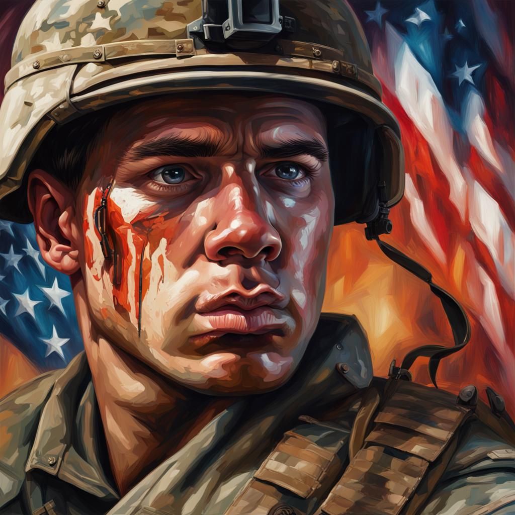 Hyperrealistic American Soldier Reflecting on the Past