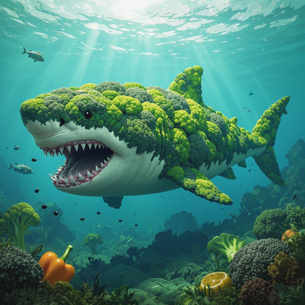 Broccoli Megalodon in a Vegetable Ocean