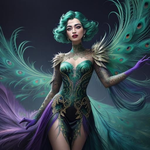 Conceptual Surrealism: Woman with Peacock Feathers