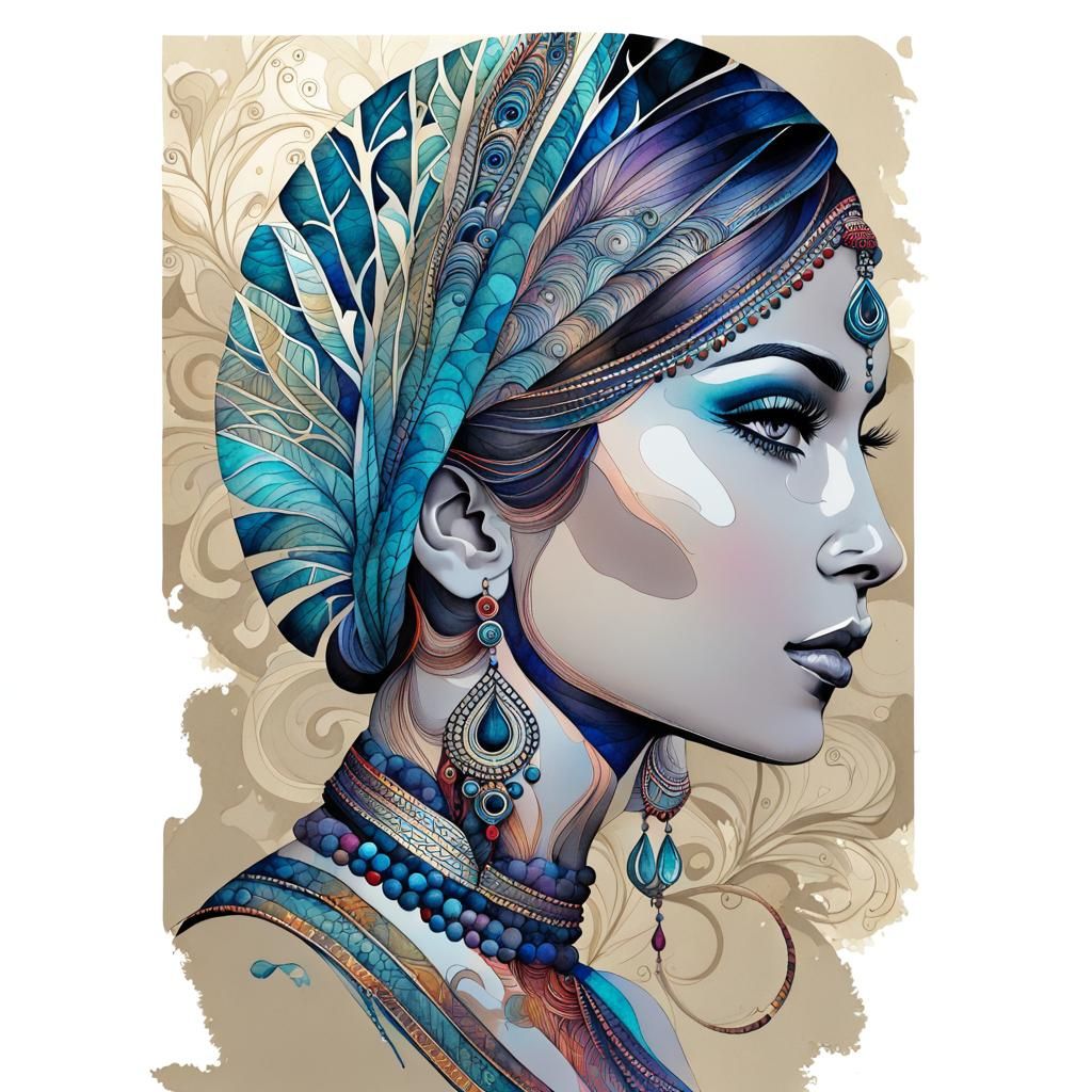 Vibrant Indian Fantasy Portrait in Mixed Media