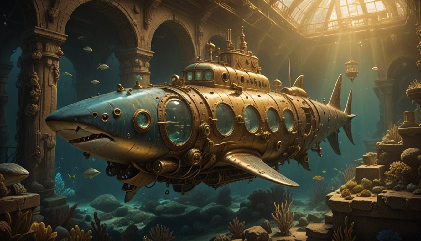 Steampunk Shark Submarine Explores Egyptian Ruins