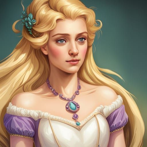 Regency Rapunzel Portrait in Art Nouveau Style