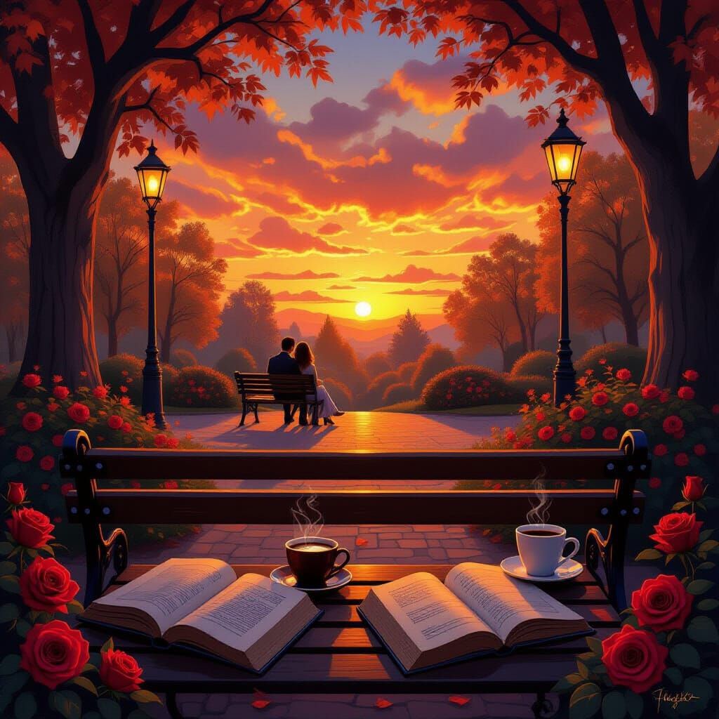 Couple's Sunset Park Serenade Digital Painting