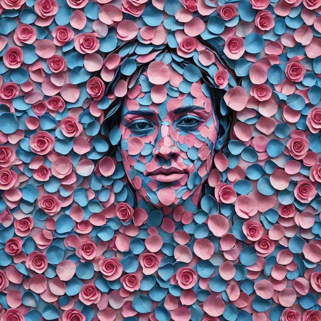 Floral Human Sculpture Made of Rose Petals
