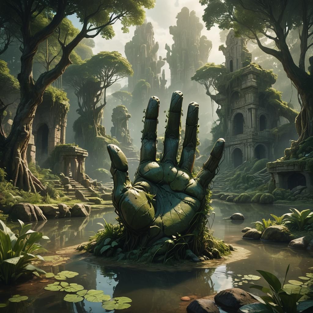 Mystical Stone Hand Forest Concept Art