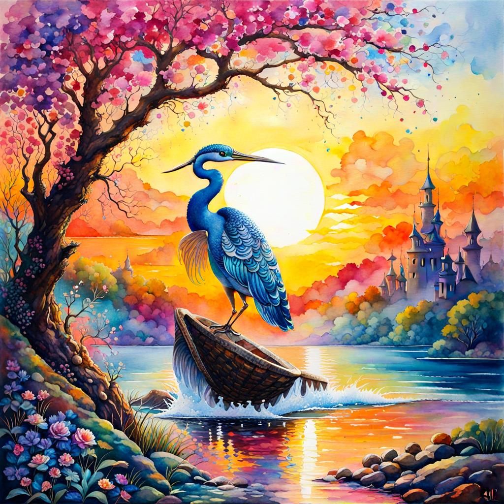 Fantasy Birds in Splashy Watercolour Style