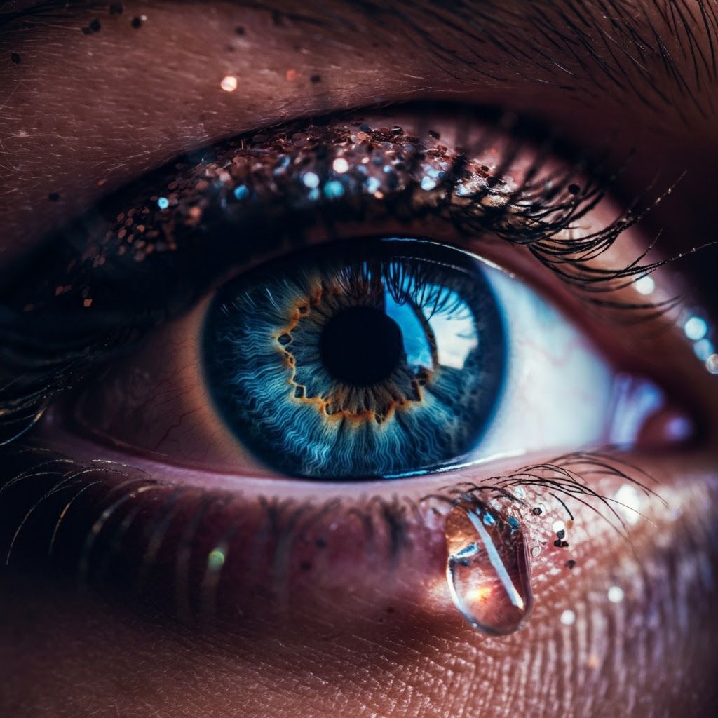 Close-Up Human Eye with Blue Iris and Glittering Lashes