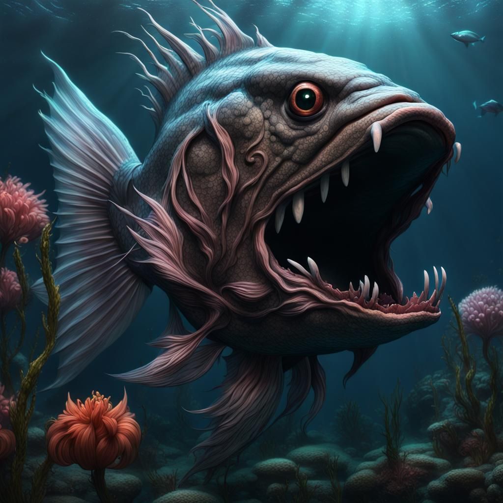 Intricate Fantasy Cryptid Monster Fish in Deep Color