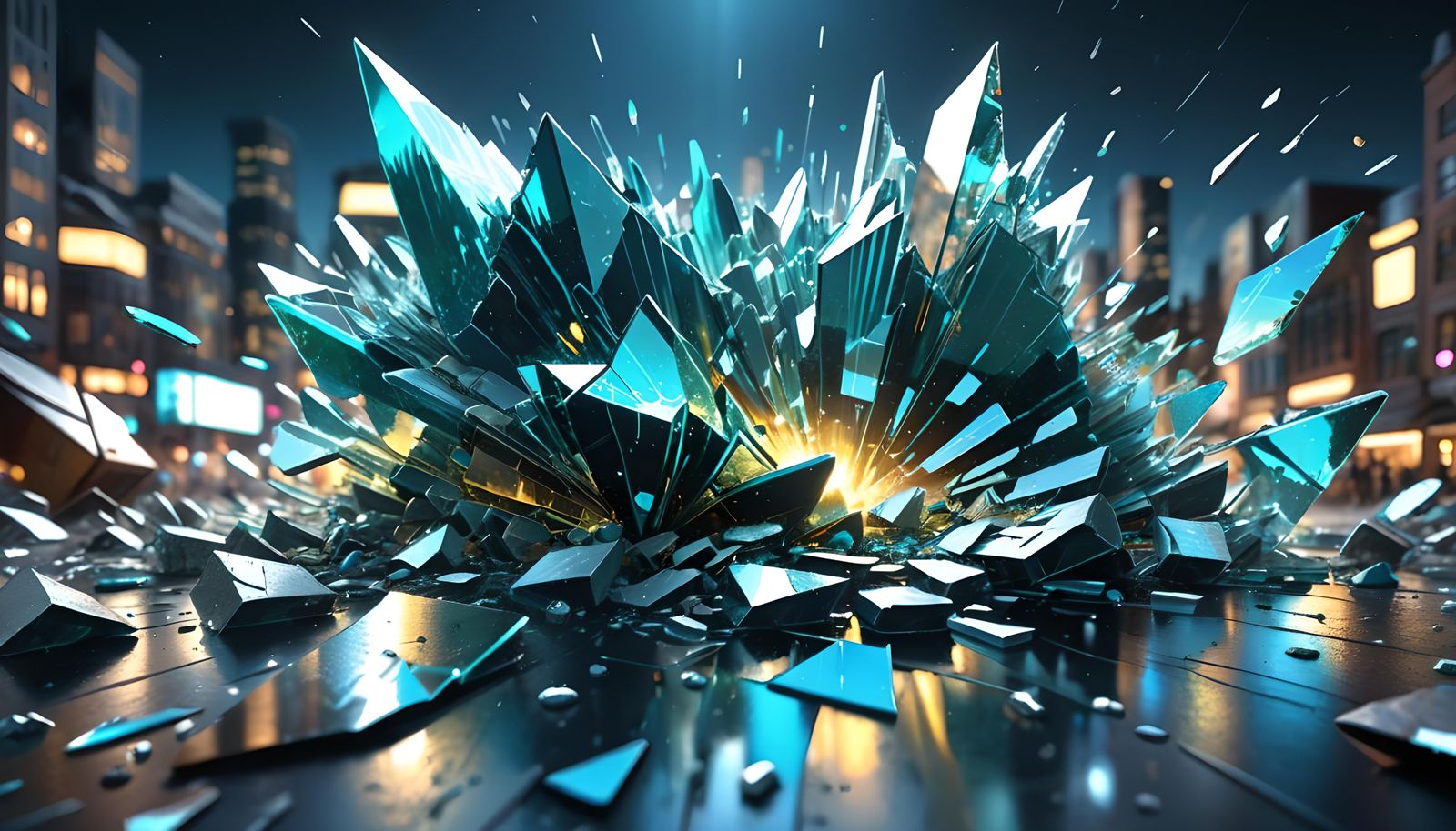 Shattering Glass in Cyberpunk Nightscape