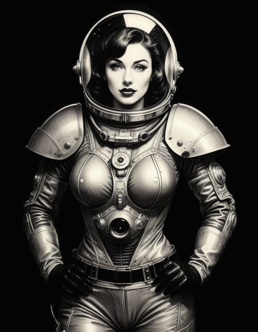 Retro-Futuristic Pinup Woman in Spacesuit