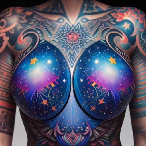 Surreal Tattooed Woman in Triadic Colors
