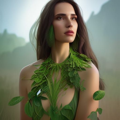 Woman in Plant Dress in Desert, Octane Render