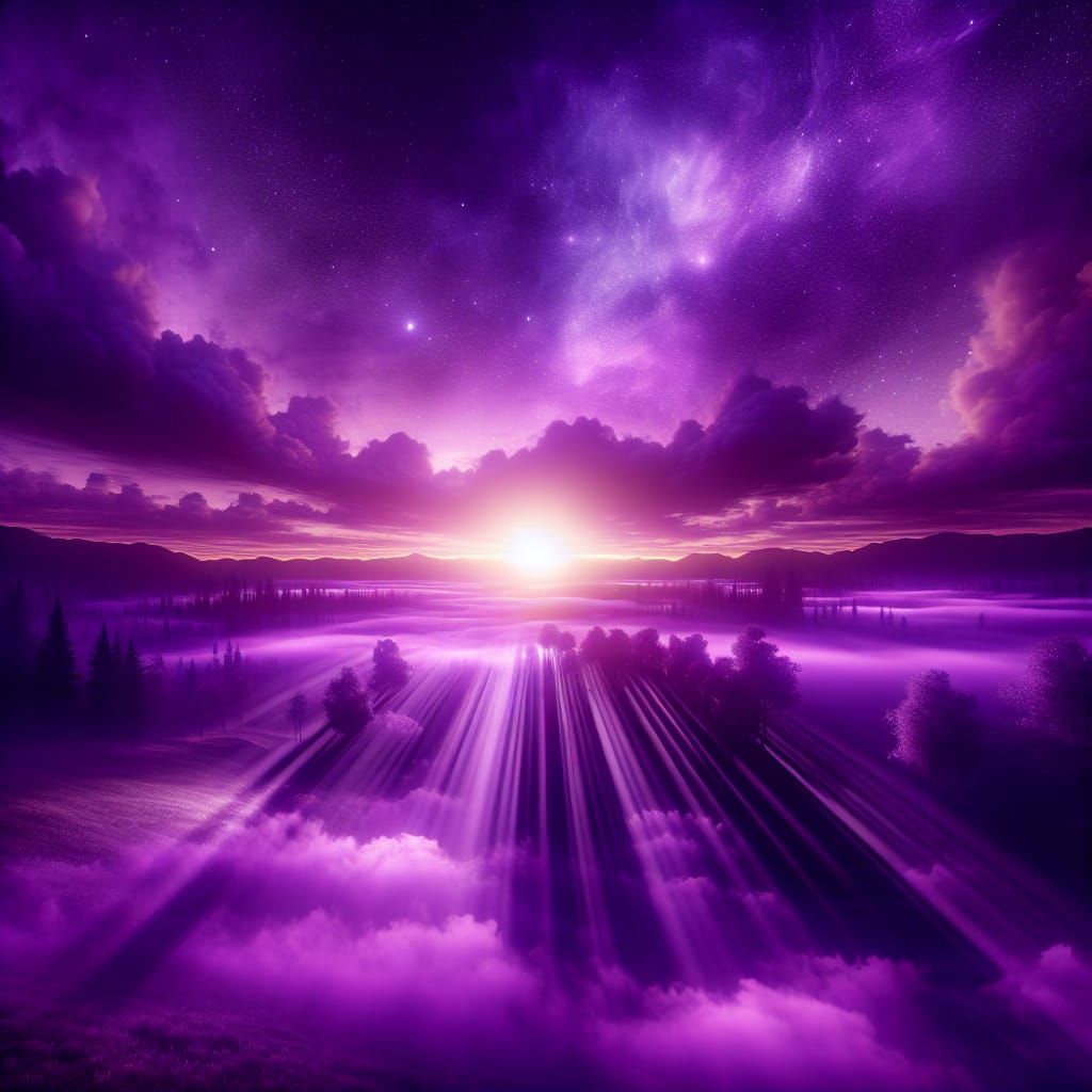Mystical Purple Light Illuminates a Tranquil Landscape