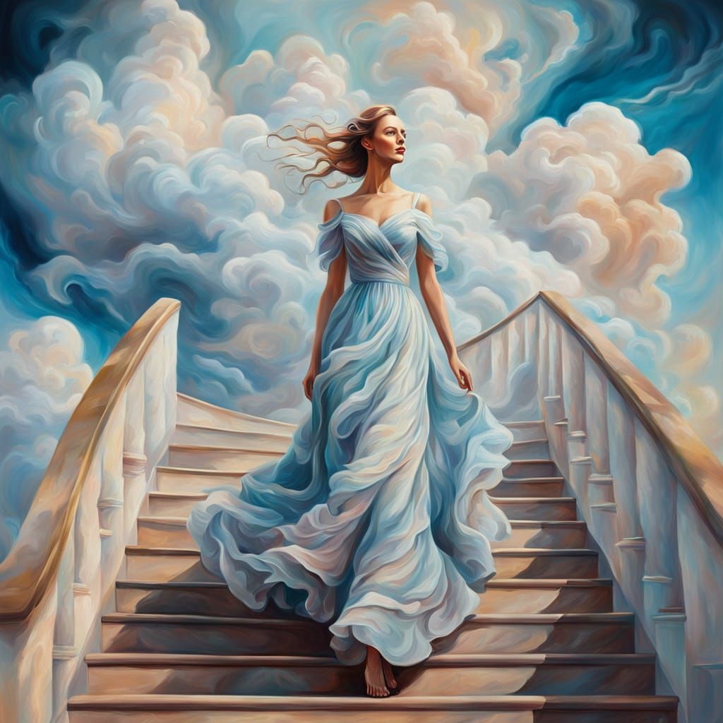 Surreal Woman at the Stairs of Wisdom