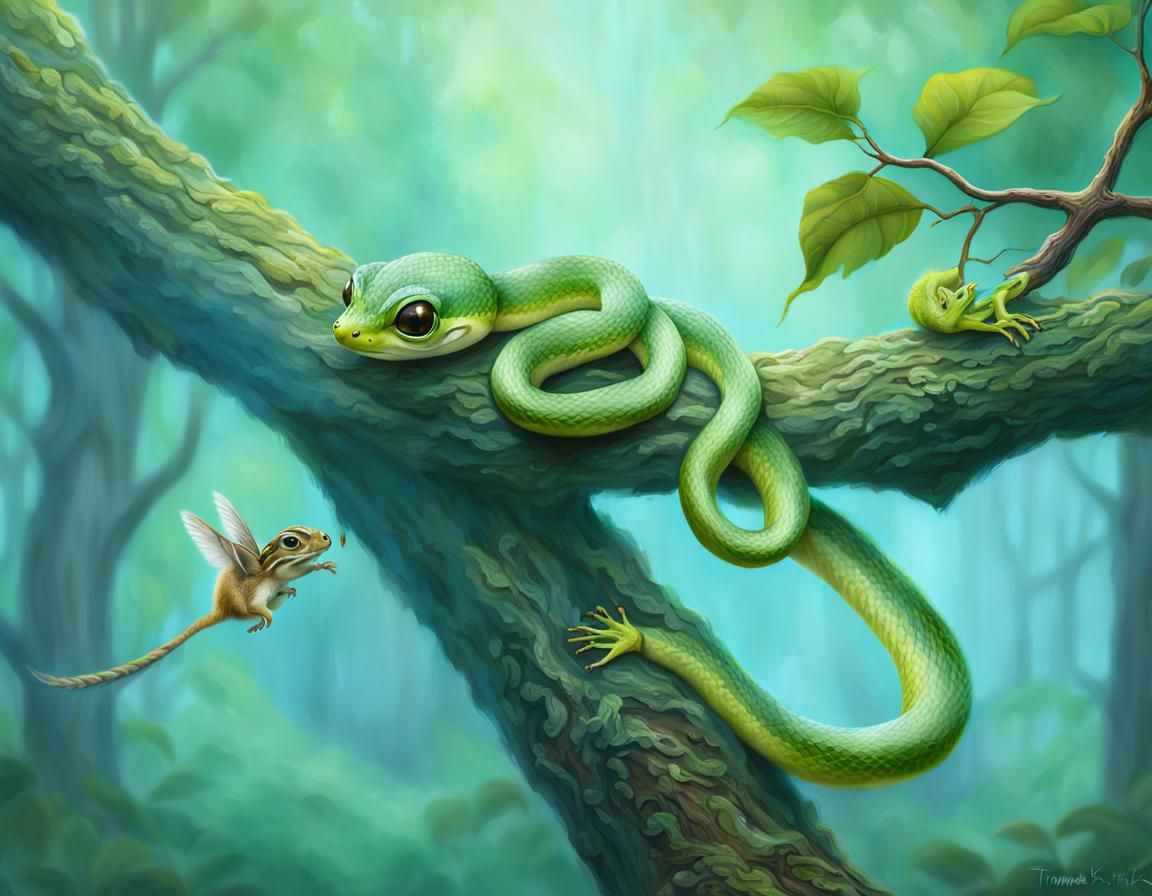 Enchanting Snake and Chipmunk in Ethereal Forest