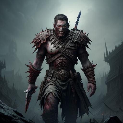 Fantastical Warrior Zombie in Detailed Matte Painting Style