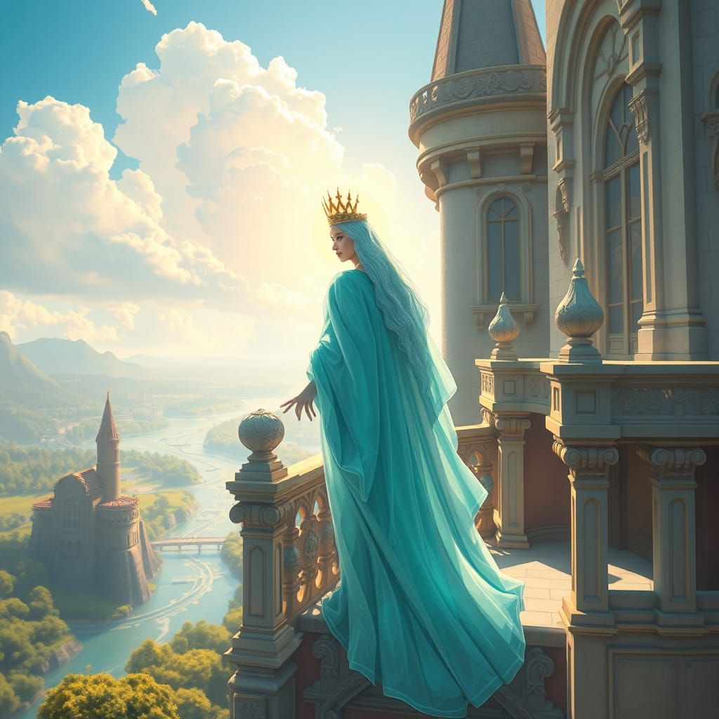 Diamond Goddess on Castle Balcony, Digital Art