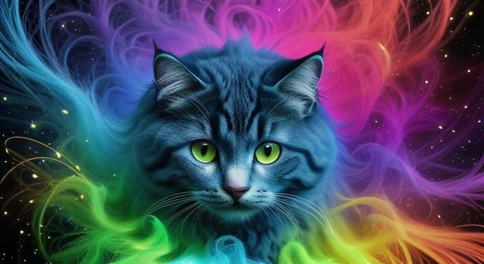 Fluffy Cat in Zero Gravity: A Surreal Oil Painting