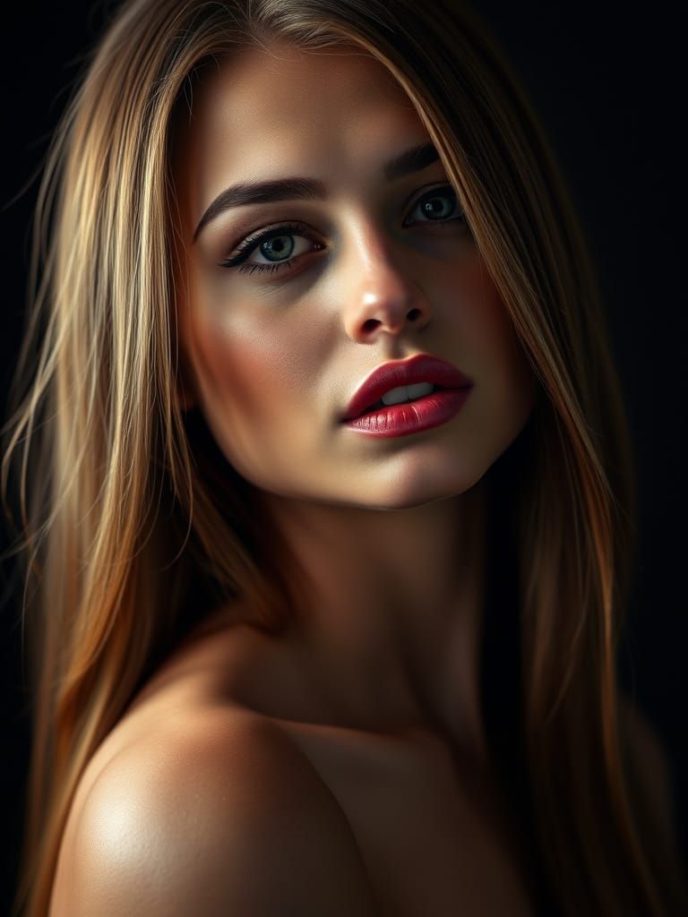 Elegant Woman in Moody Black Background