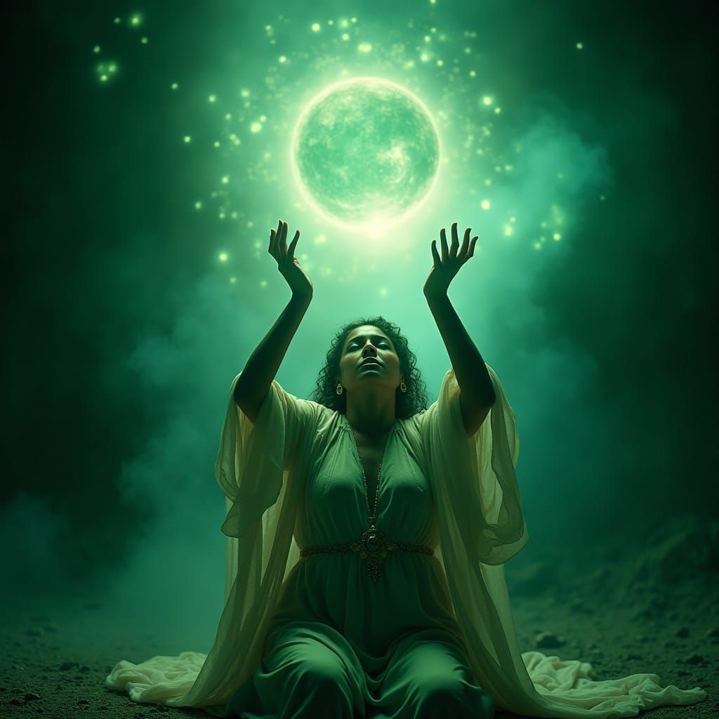 Moroccan Woman Channels Ethereal Green Energy Orb