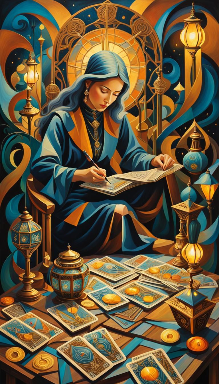 Cubist Art Nouveau Designer in Mystical Atelier