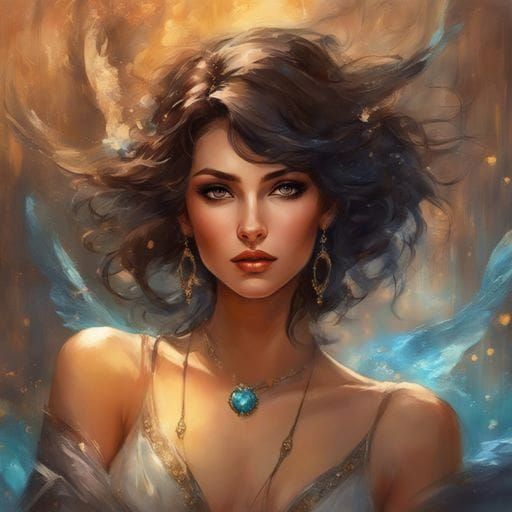 Beautiful Italian Office Girl Portrait in Splash Art Style