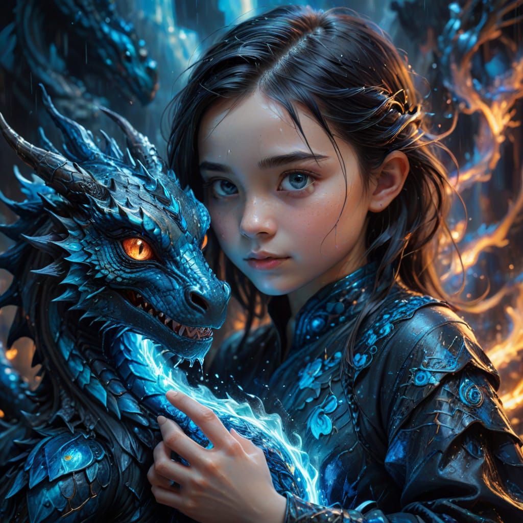 Girl Holds Glowing Dragon Energy as Magical Light Rain