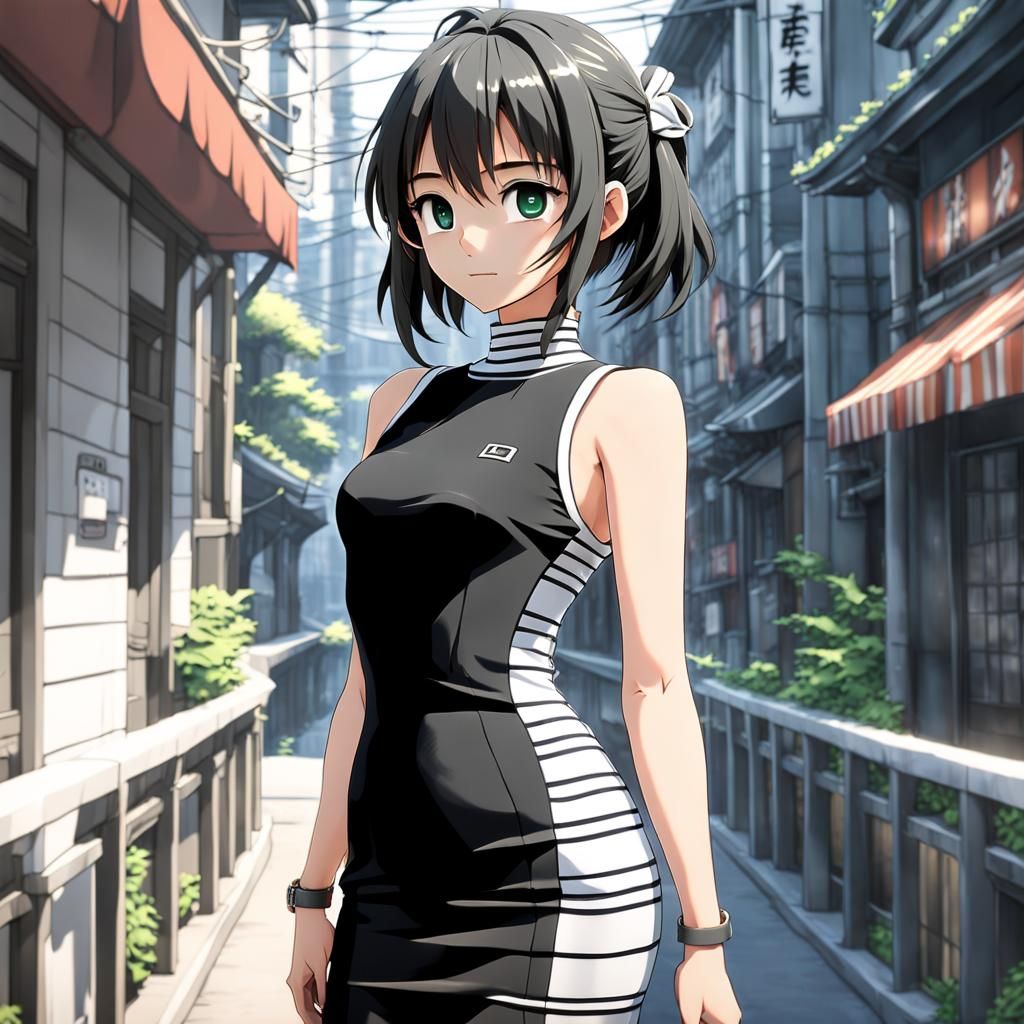 Anime Girl in Black and White Dress, Studio Ghibli Style