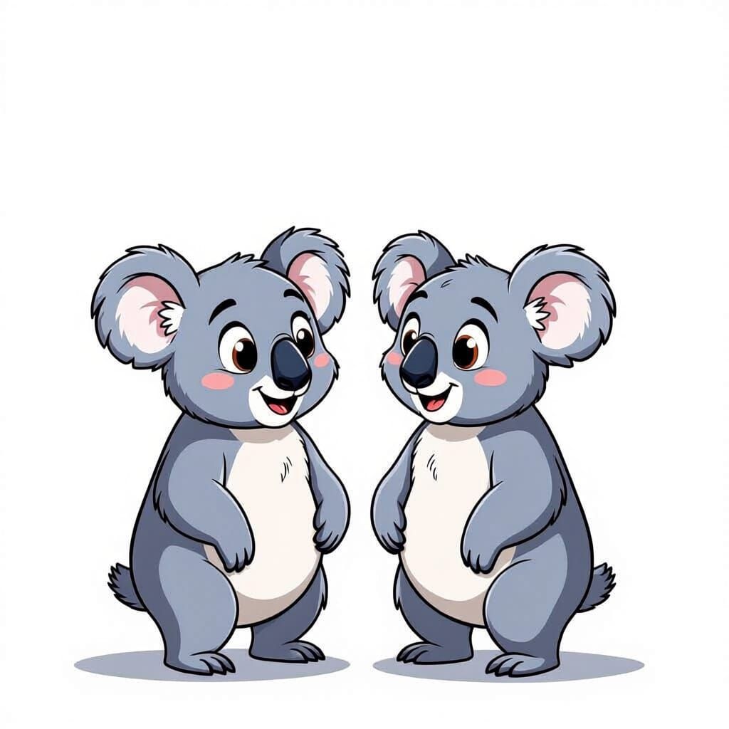 Two Grey Koalas, One With Wings, Cartoon Style
