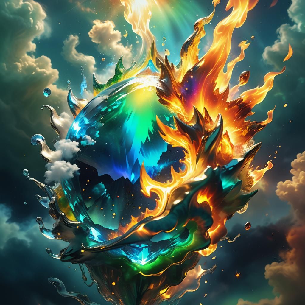 Fire Elemental Gemstone in a Swirling, Fantastical Display