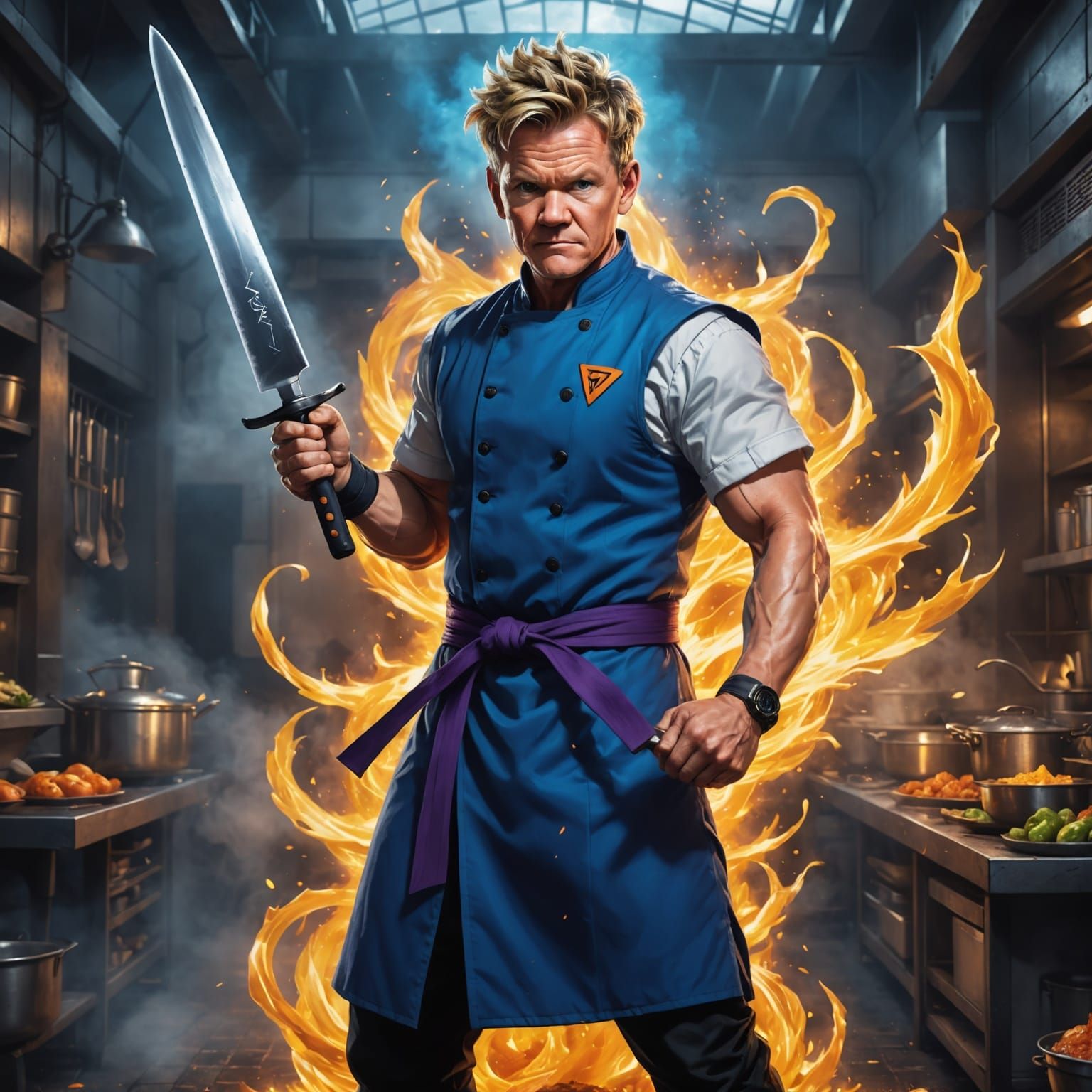 Gordon Ramsay as a Hyperrealistic Dragonball Z Anime Chef