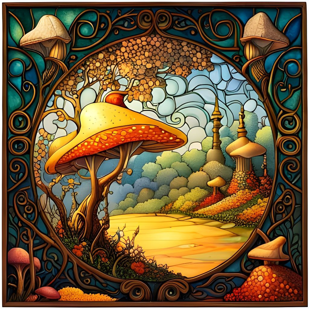 Fairy Tale Forest Path in Art Nouveau Style