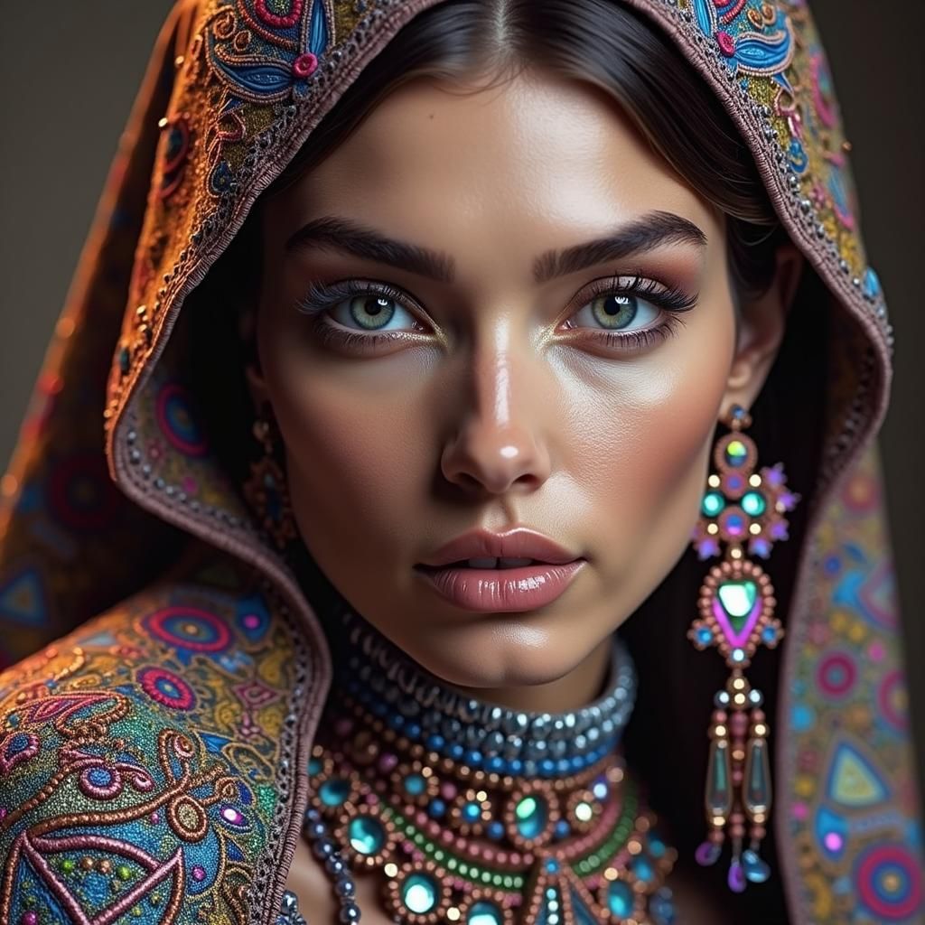 Elegant Woman Portrait in Futuristic Style