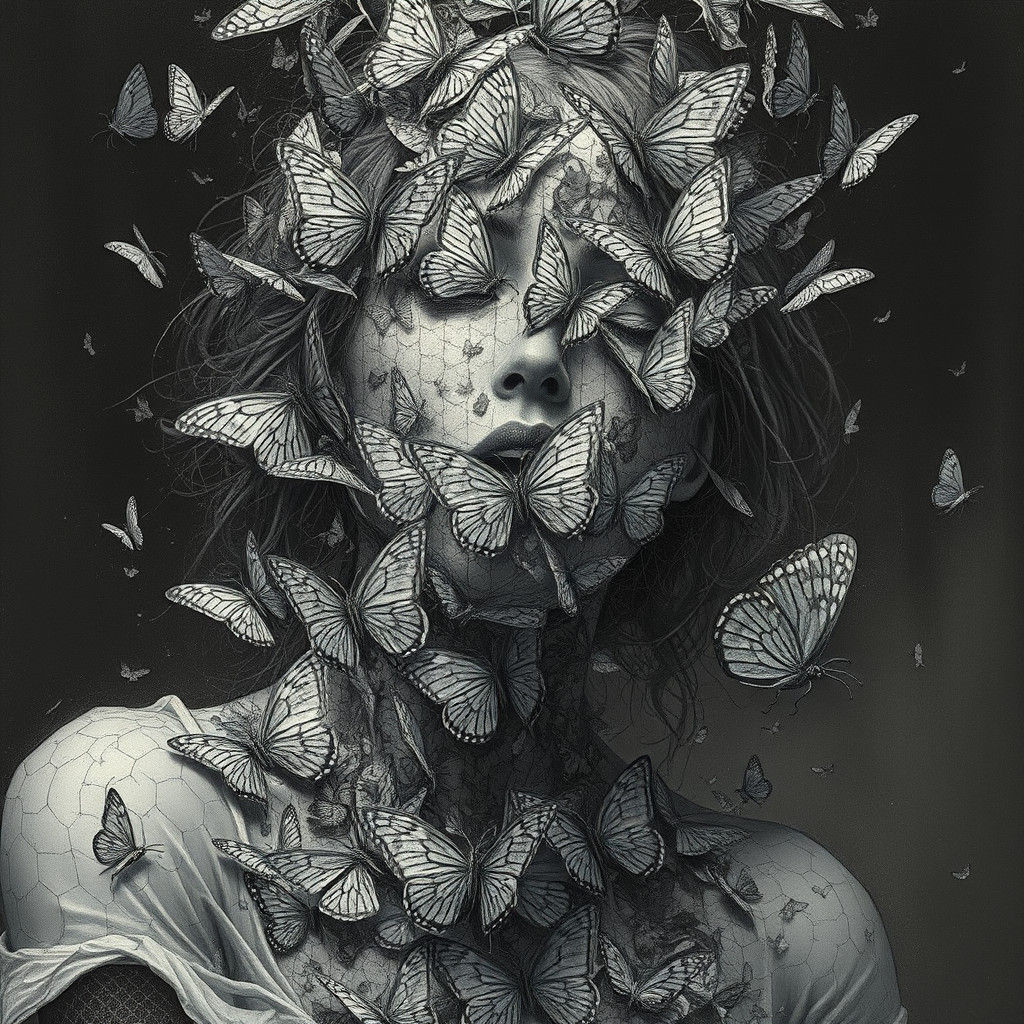 Ethereal Woman Made of Vibrant Butterflies in Intricate Goth...