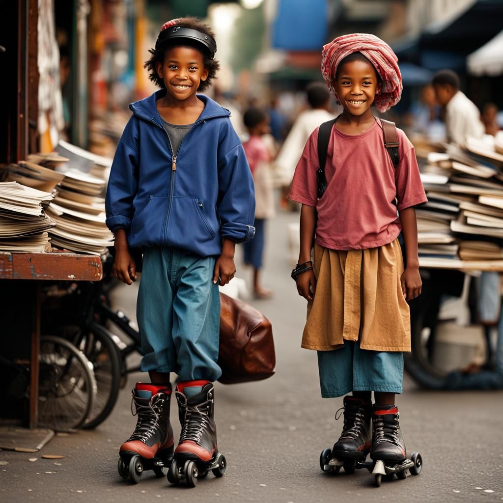 Children Laughing at Street Book Market in Sharp Focus