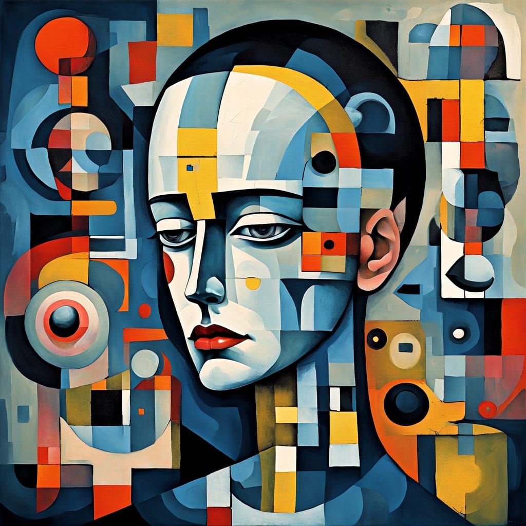Android in Ruins: Geometric Bauhaus Portrait