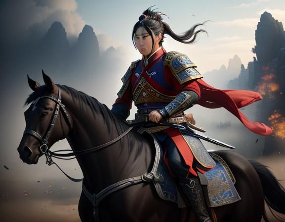 Cavalry Charge in Classical Chinese Painting Style