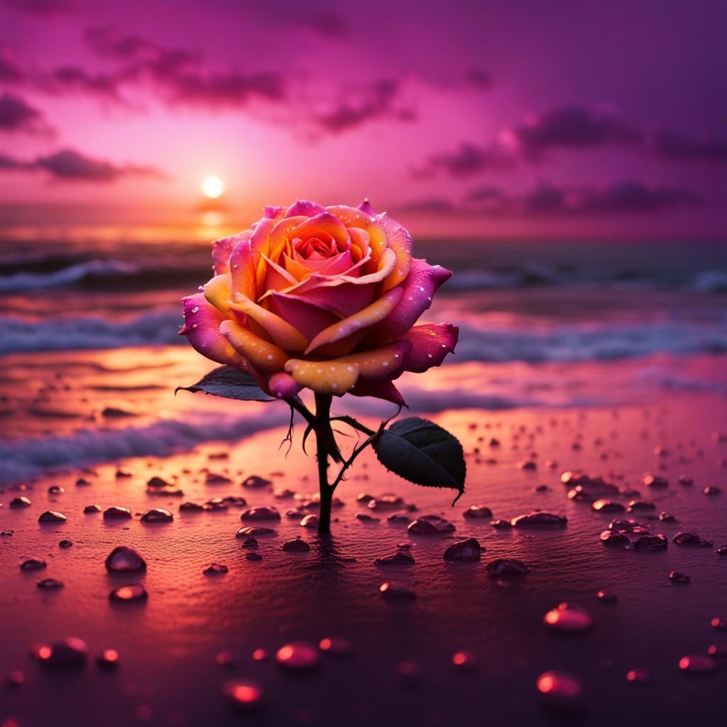 Sunset Rose with Beach: Digital Matte Painting