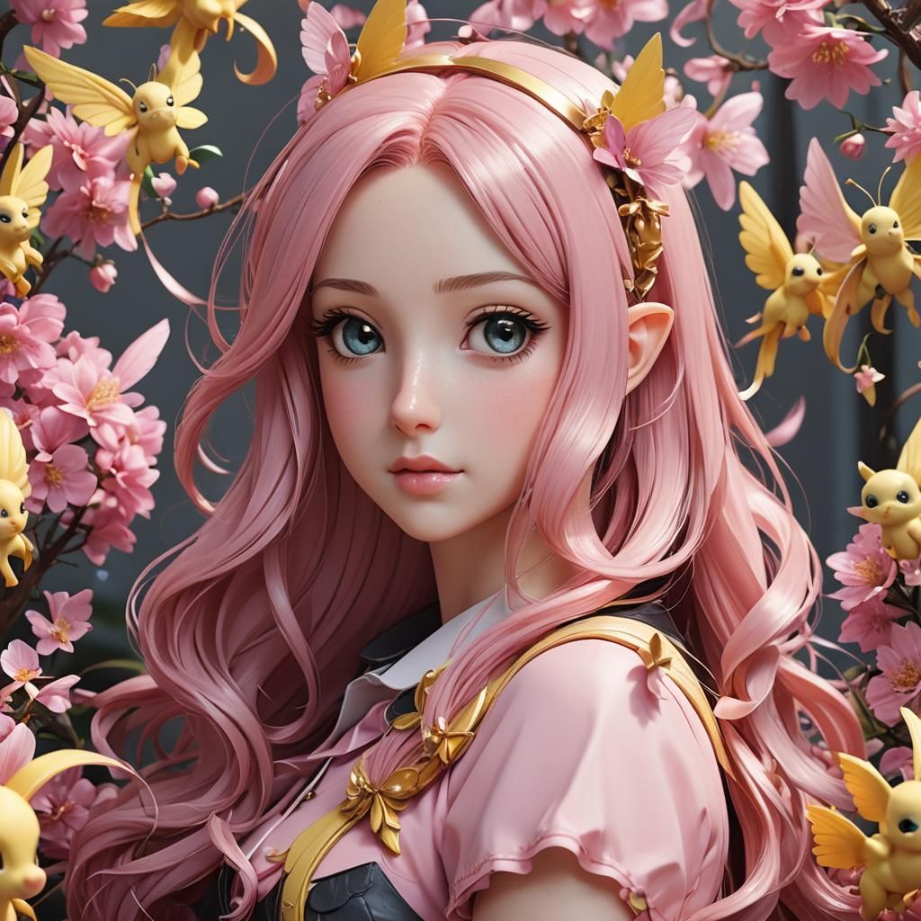 Anime Fluttershy in Detailed 3D Art Style