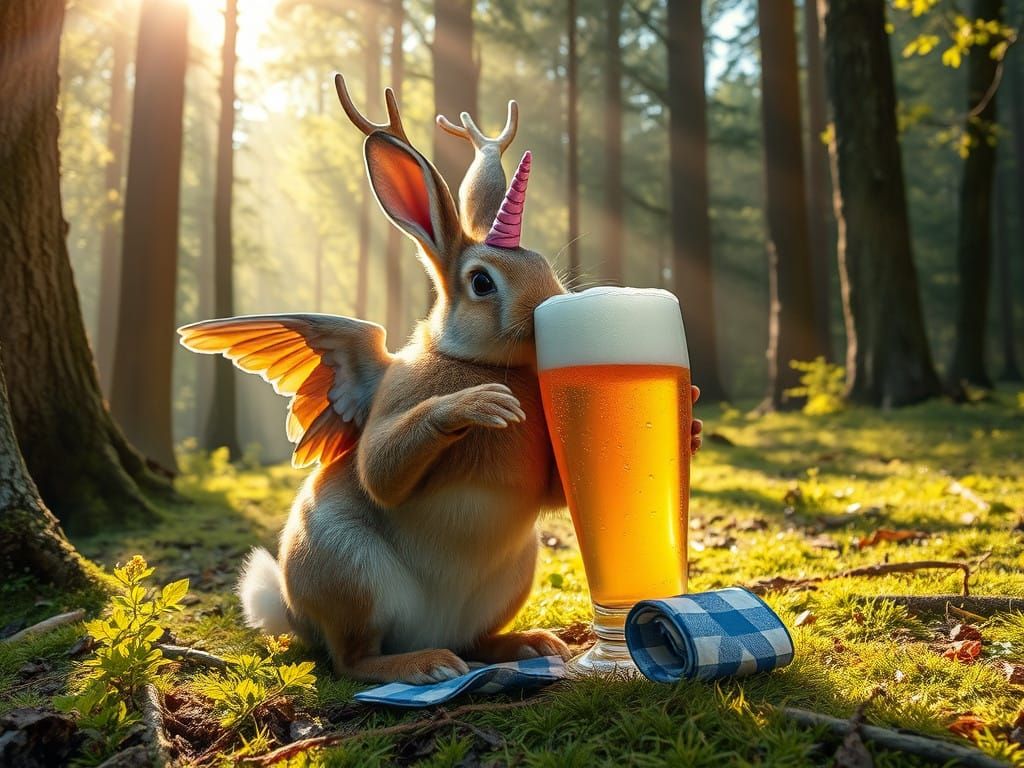 Whimsical Bavarian Creature in Forest Oasis