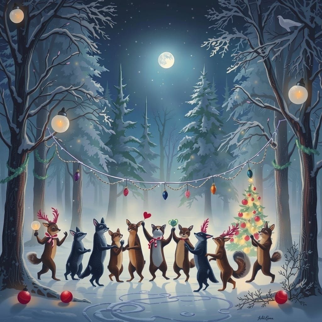 Winter Wonderland Animals Gather in Enchanted Forest