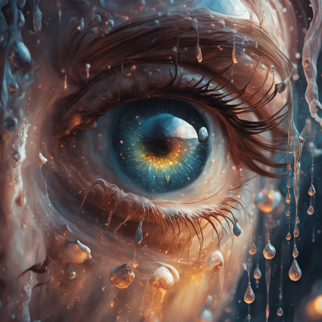 Surreal Tears Become Rainbow in Ethereal Oil Painting